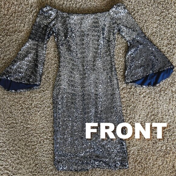 THEIA Midnight Sequin Sheath Dress in Size 10 Fully Lined - Picture 9 of 12